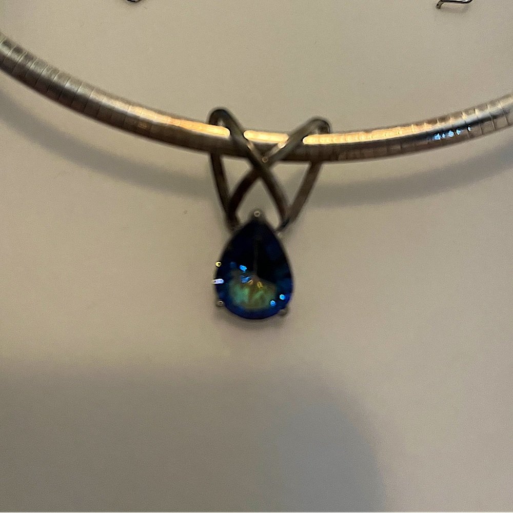 NIB Blue Topaz Teardrop Pendant Necklace